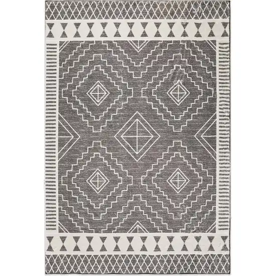 Gray And White Geometric Distressed Washable Area Rug Photo 2