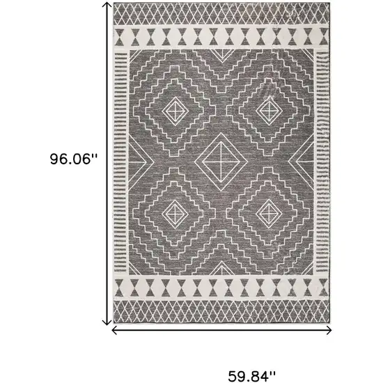 Gray And White Geometric Distressed Washable Area Rug Photo 9