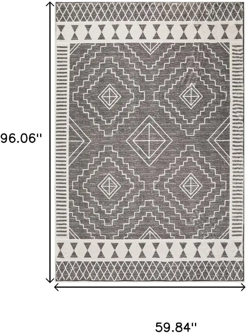 Gray And White Geometric Distressed Washable Area Rug Photo 9