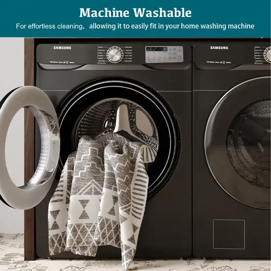 Gray And White Geometric Distressed Washable Area Rug Photo 7