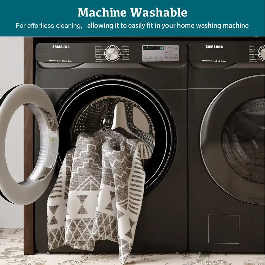 Gray And White Geometric Distressed Washable Area Rug Photo 7