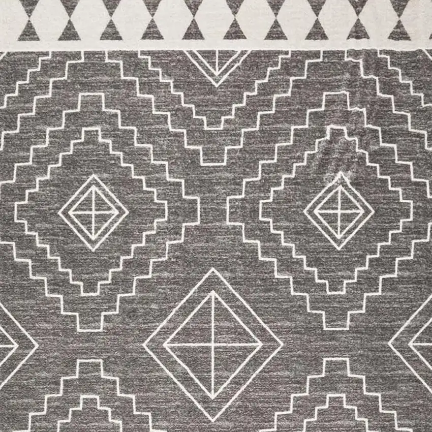 Gray And White Geometric Distressed Washable Area Rug Photo 3