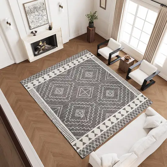 Gray And White Geometric Distressed Washable Area Rug Photo 6