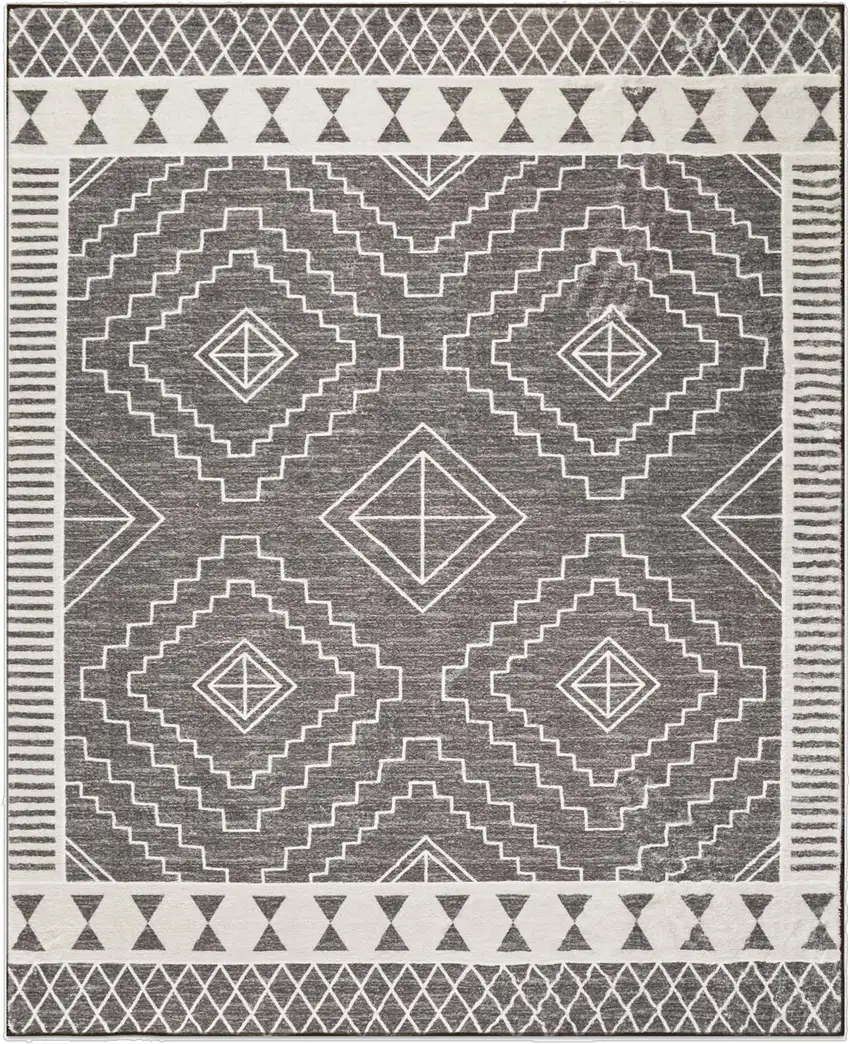 Gray And White Geometric Distressed Washable Area Rug Photo 2