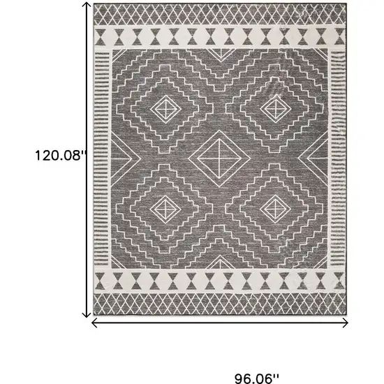Gray And White Geometric Distressed Washable Area Rug Photo 7