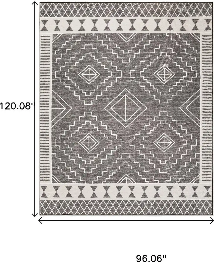 Gray And White Geometric Distressed Washable Area Rug Photo 7