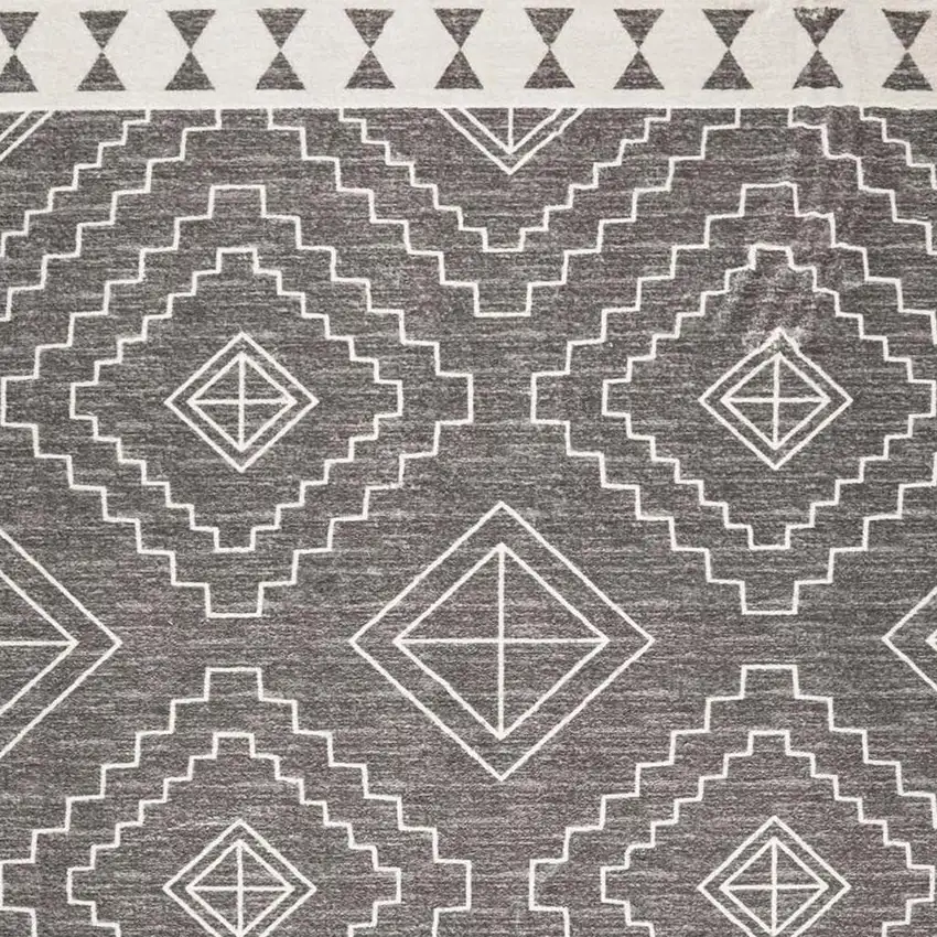 Gray And White Geometric Distressed Washable Area Rug Photo 3