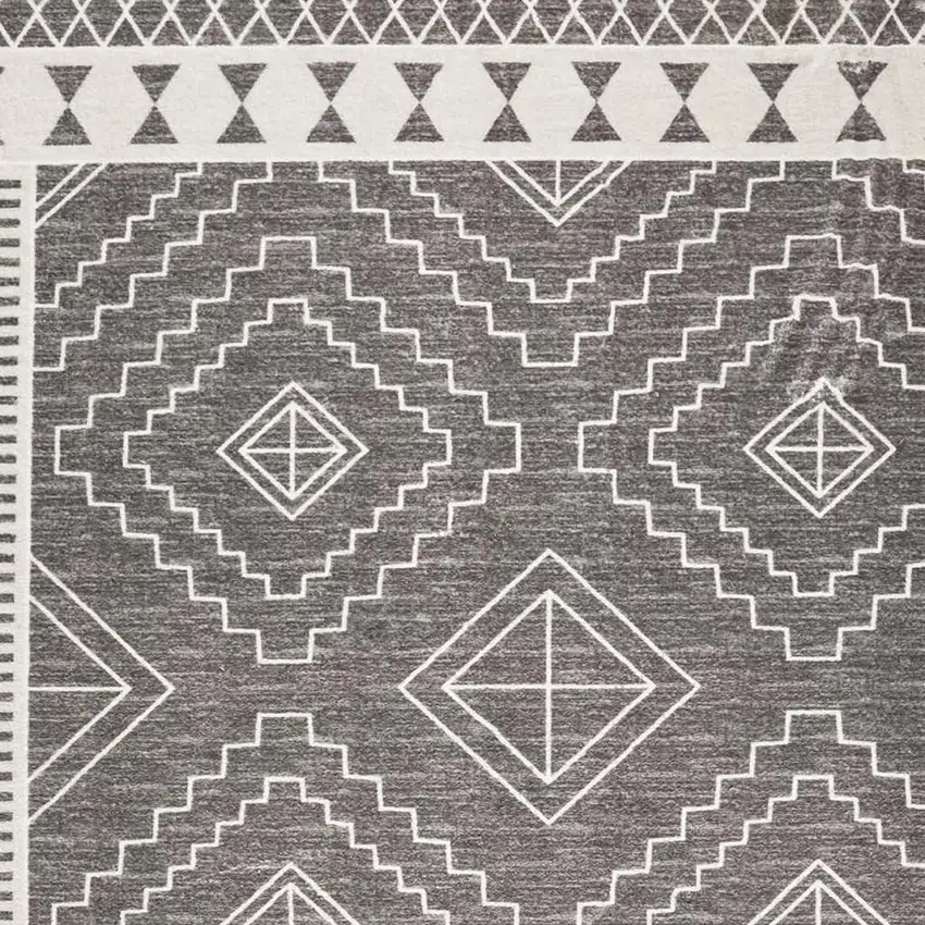 Gray And White Geometric Distressed Washable Area Rug Photo 8