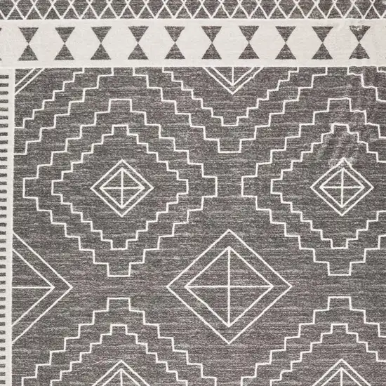 Gray And White Geometric Distressed Washable Area Rug Photo 8
