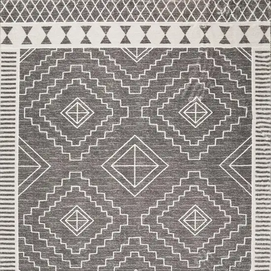 Gray And White Geometric Distressed Washable Area Rug Photo 4