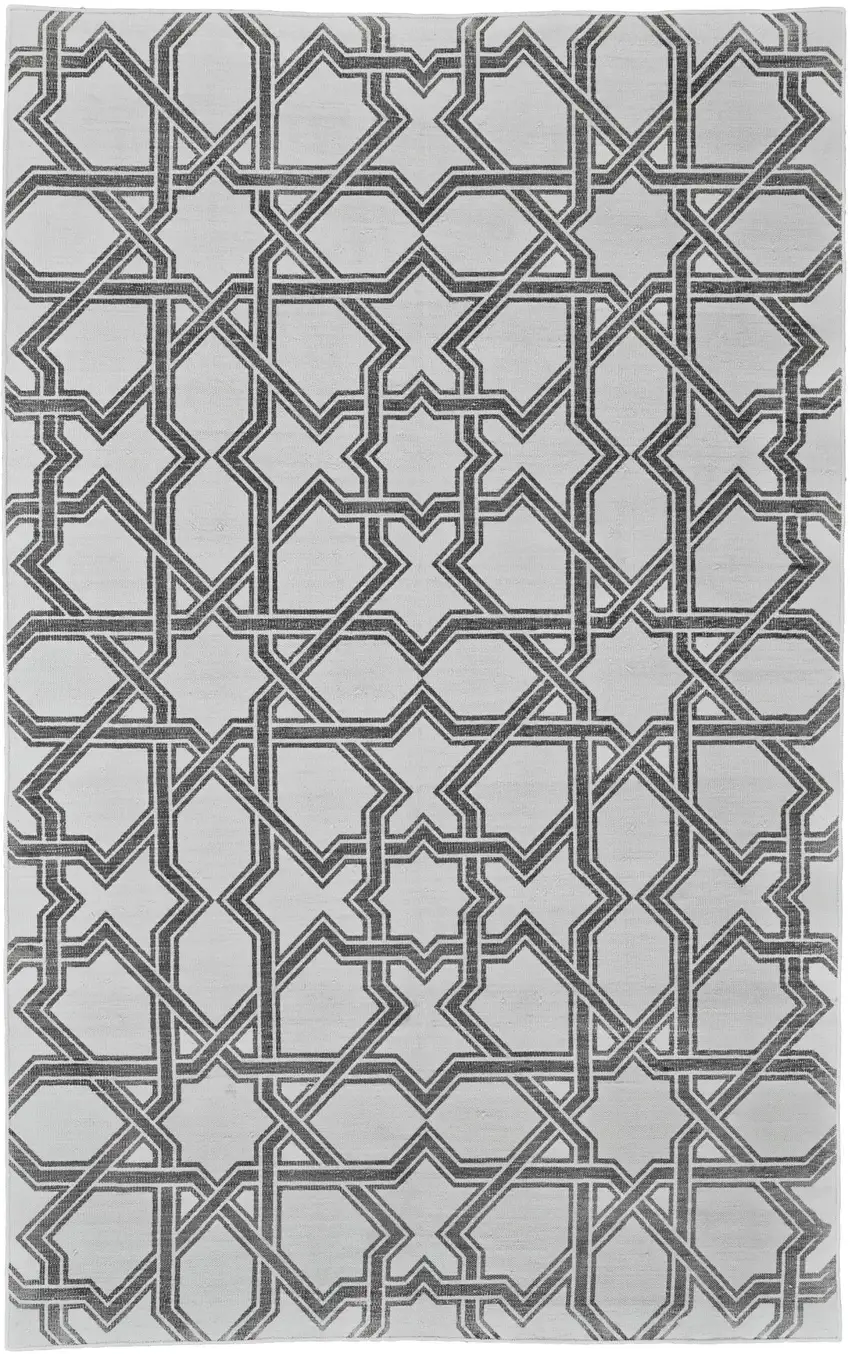 Gray And White Geometric Hand Woven Area Rug Photo 3