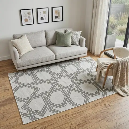 Gray And White Geometric Hand Woven Area Rug Photo 1