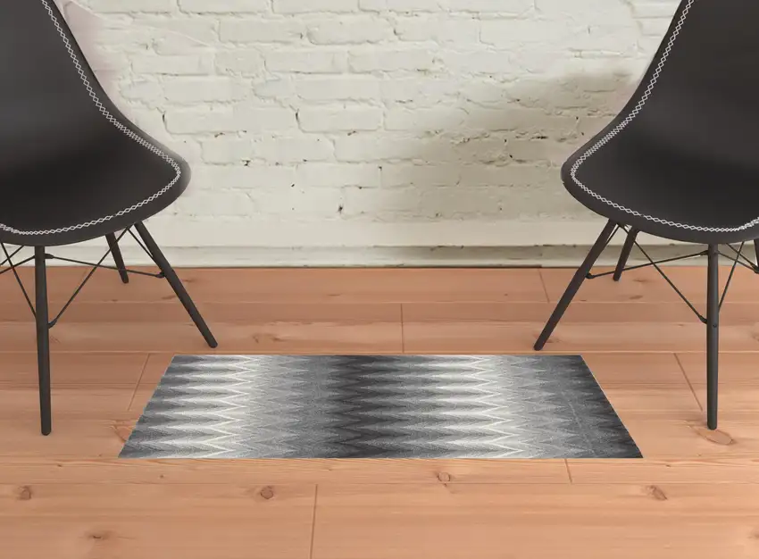 Gray And White Geometric Stain Resistant Area Rug Photo 5