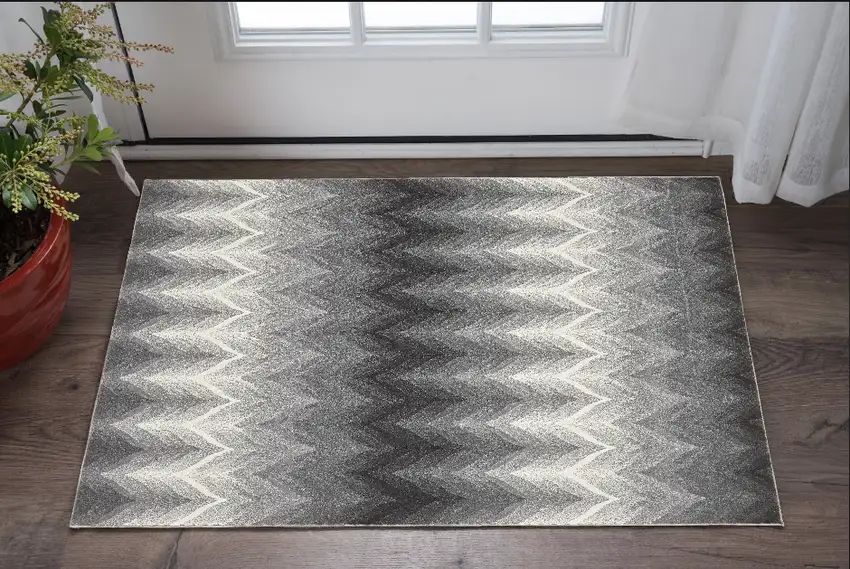 Gray And White Geometric Stain Resistant Area Rug Photo 1