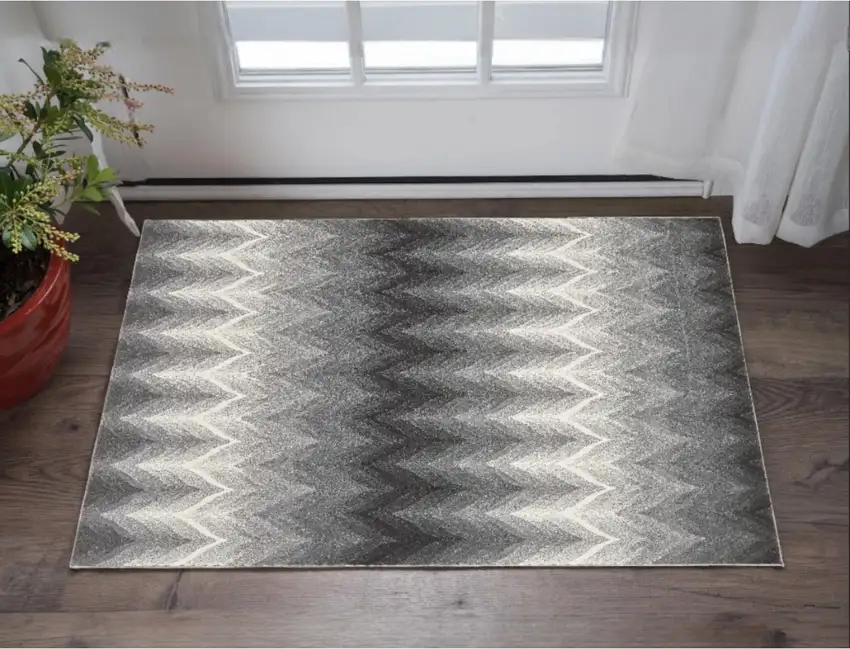 Gray And White Geometric Stain Resistant Area Rug Photo 2
