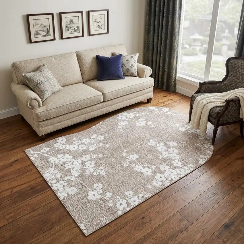 Gray And White Oriental Washable Area Rug With UV Protection Photo 1