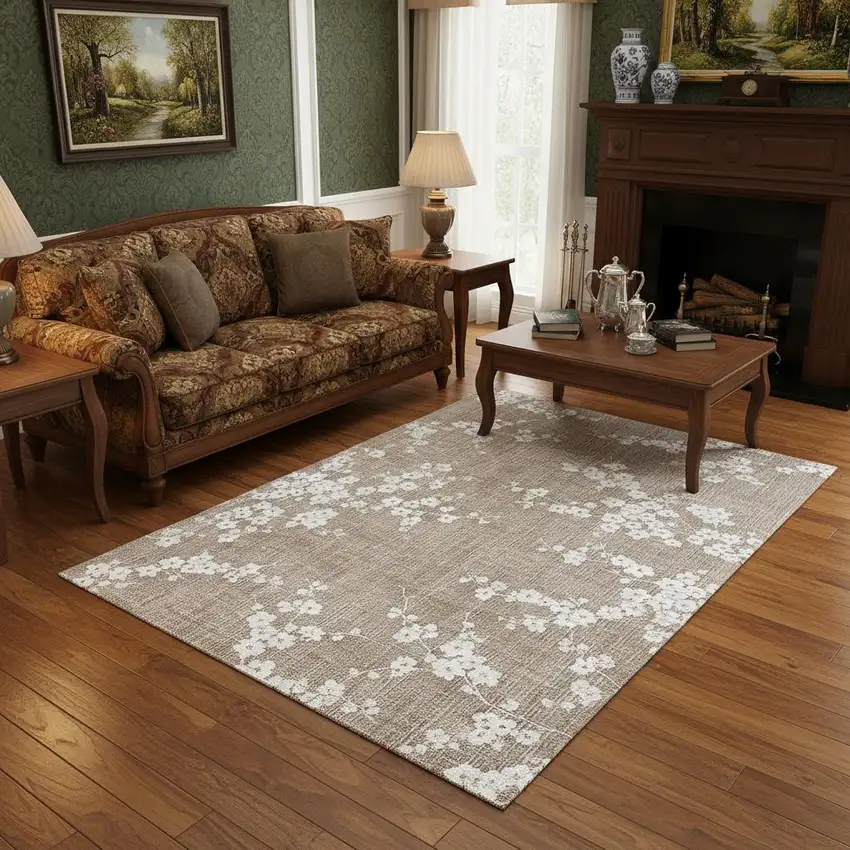 Gray And White Oriental Washable Area Rug Photo 1
