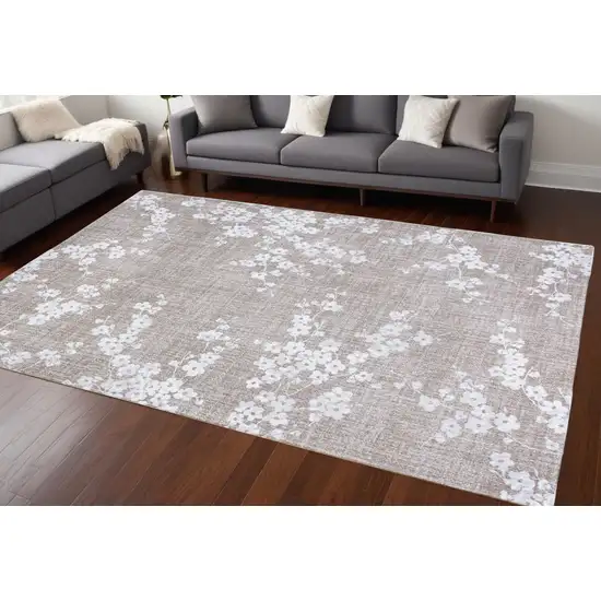Gray And White Oriental Washable Area Rug Photo 1