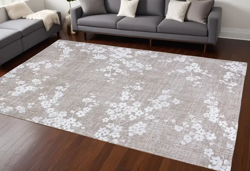 Gray And White Oriental Washable Area Rug Photo 1