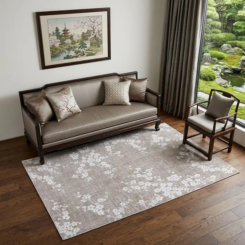 Gray And White Oriental ,Washable, Area Rug Photo 1