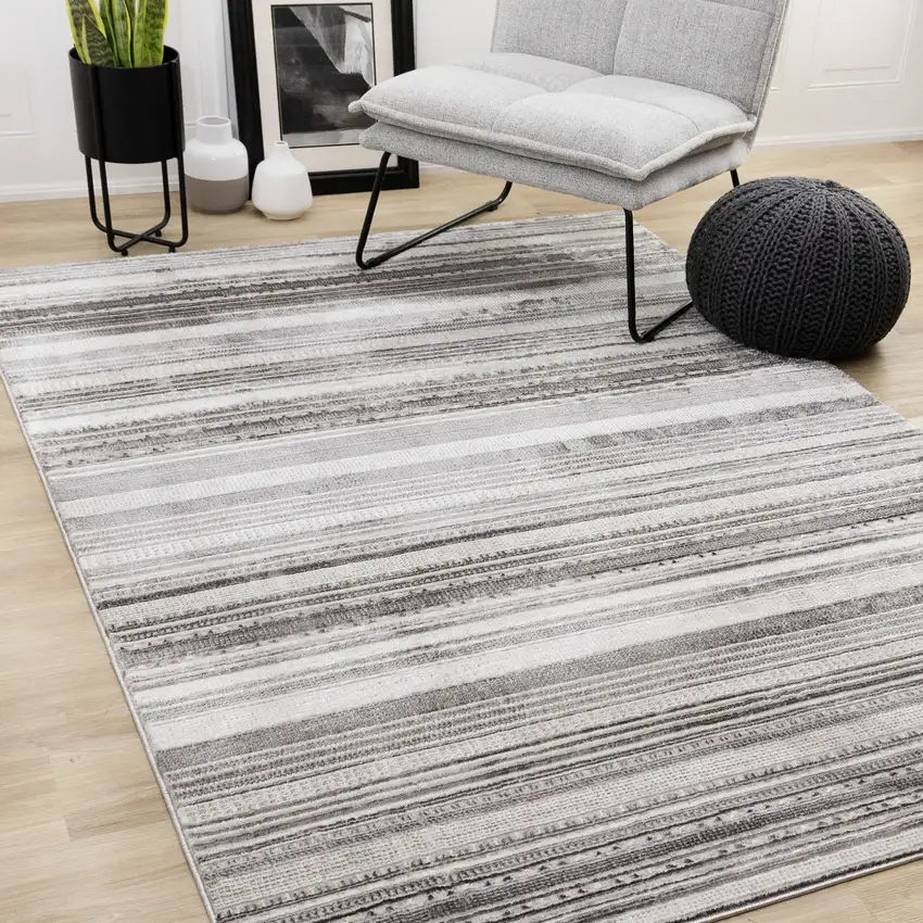 Gray And White Striped Area Rug Photo 4