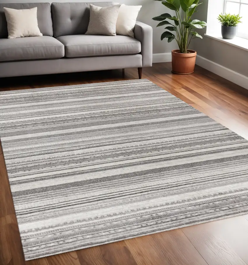 Gray And White Striped Area Rug Photo 1