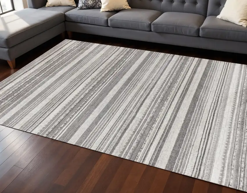 Gray And White Striped Area Rug Photo 1