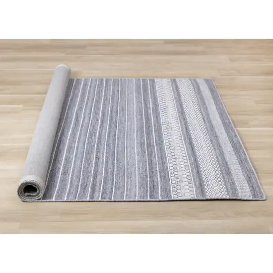 Gray And White Striped Hand Woven Area Rug Photo 8