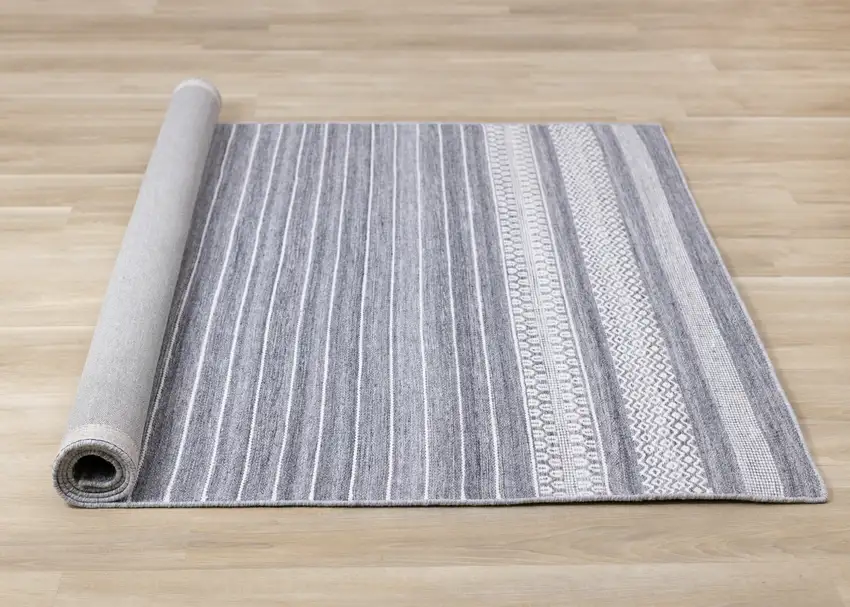 Gray And White Striped Hand Woven Area Rug Photo 8