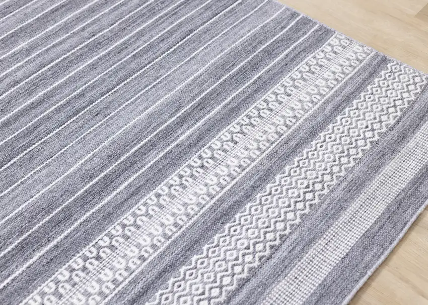 Gray And White Striped Hand Woven Area Rug Photo 9