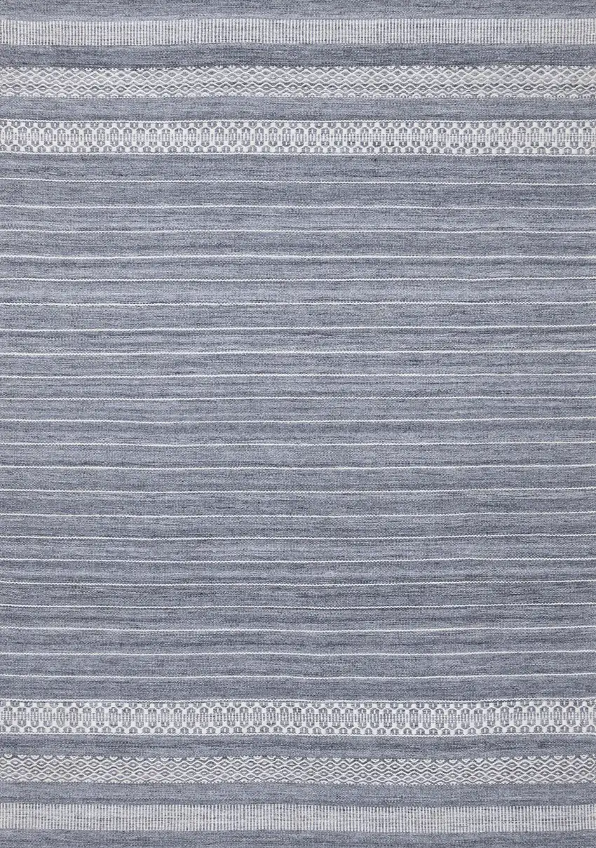 Gray And White Striped Hand Woven Area Rug Photo 5