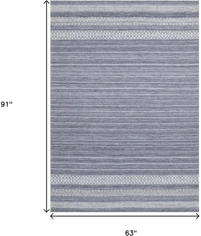 Gray And White Striped Hand Woven Area Rug Photo 3
