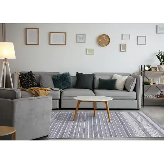 Gray And White Striped Hand Woven Area Rug Photo 7