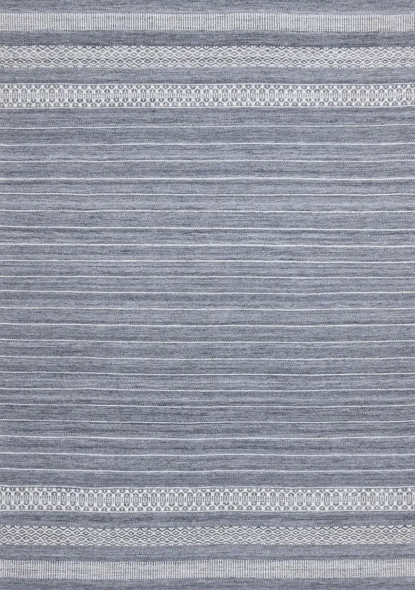 Gray And White Striped Hand Woven Area Rug Photo 2