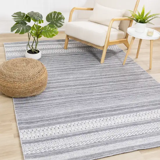 Gray And White Striped Hand Woven Area Rug Photo 6