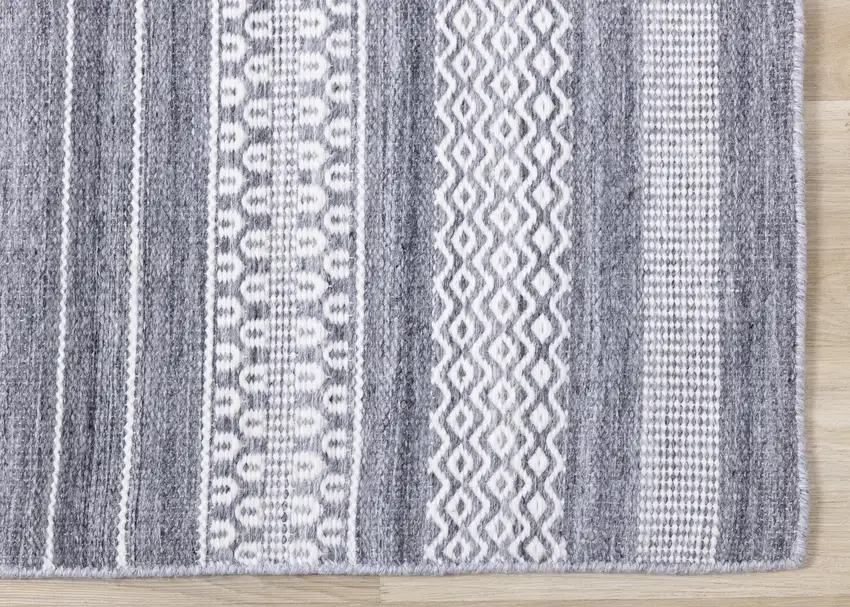 Gray And White Striped Hand Woven Area Rug Photo 9