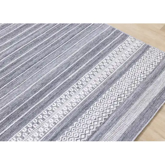 Gray And White Striped Hand Woven Area Rug Photo 9