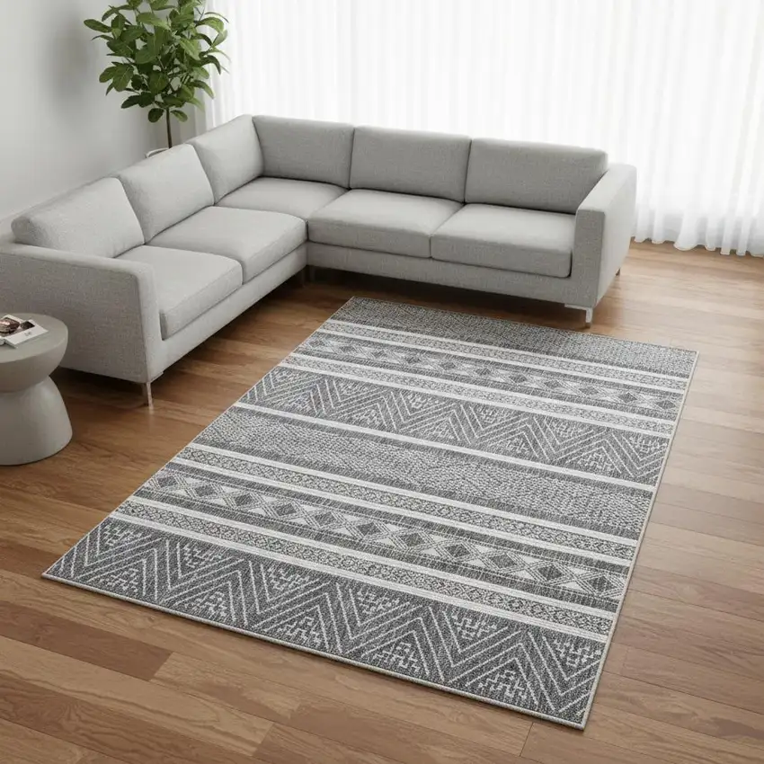 Gray And White Tribal Area Rug Photo 2