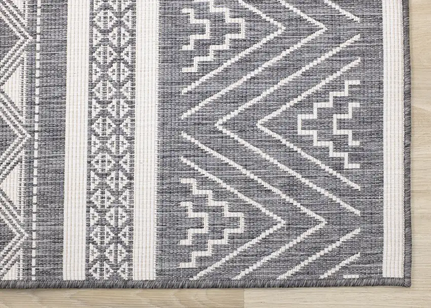 Gray And White Tribal Area Rug Photo 8