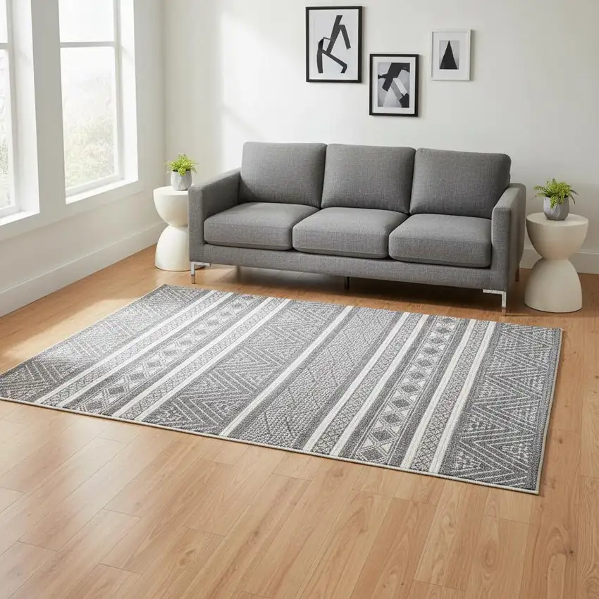 Gray And White Tribal Area Rug Photo 1
