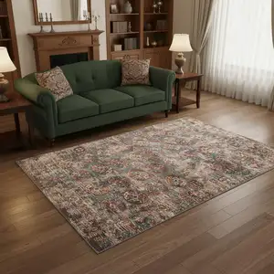 Photo of Gray And White Tribal Washable Area Rug With UV Protection