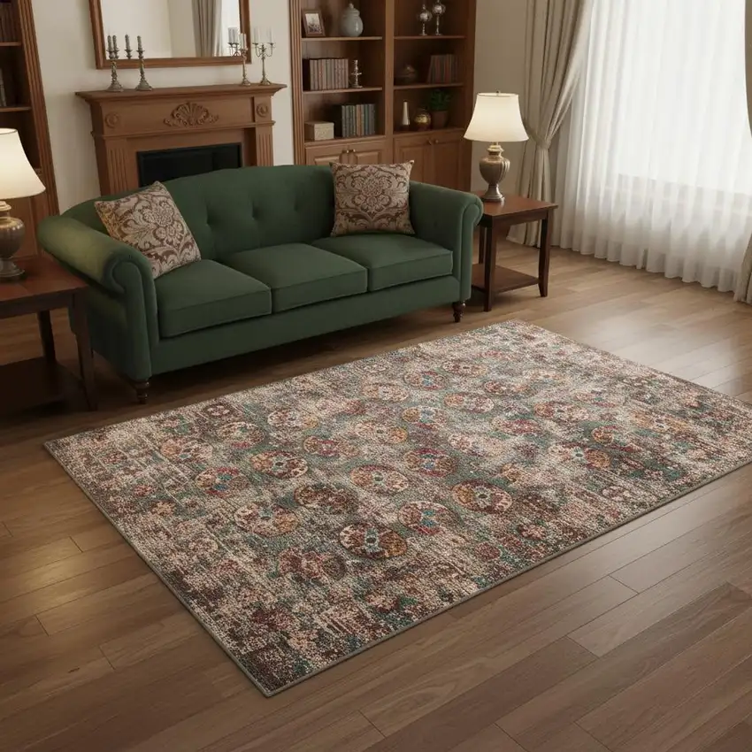 Gray And White Tribal Washable Area Rug With UV Protection Photo 1