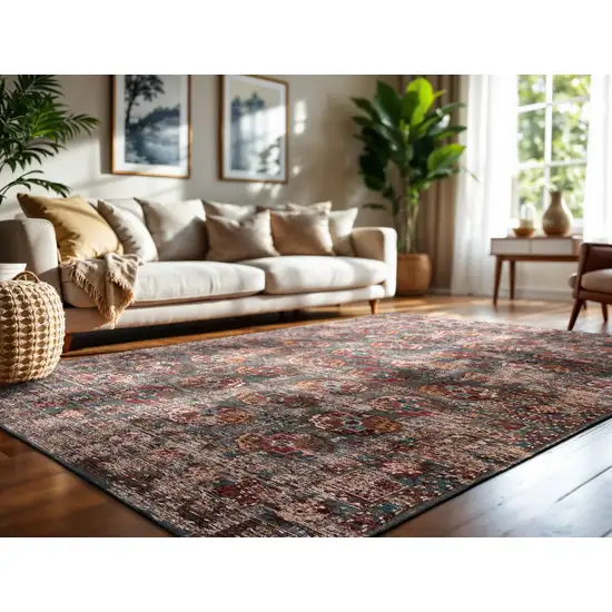 Gray And White Tribal Washable Area Rug With UV Protection Photo 4