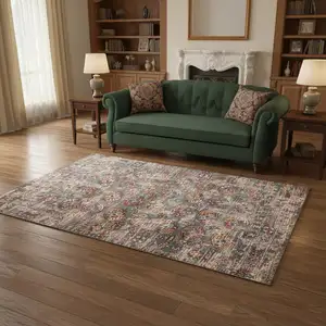 Photo of Gray And White Tribal Washable Area Rug With UV Protection