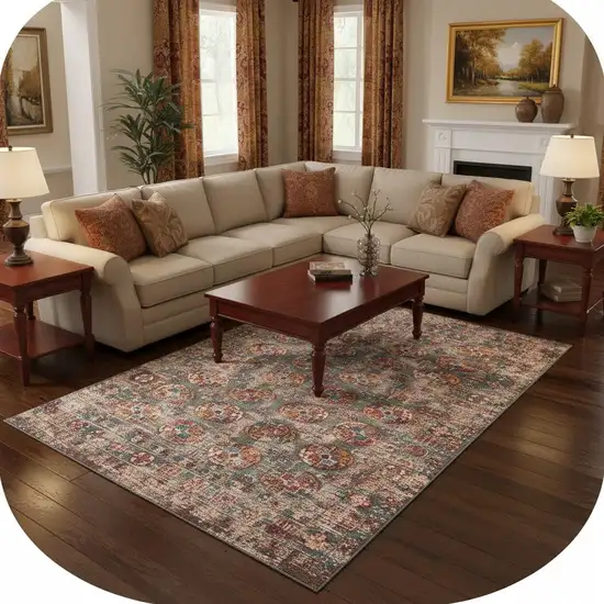 Gray And White Tribal Washable Area Rug With UV Protection Photo 1