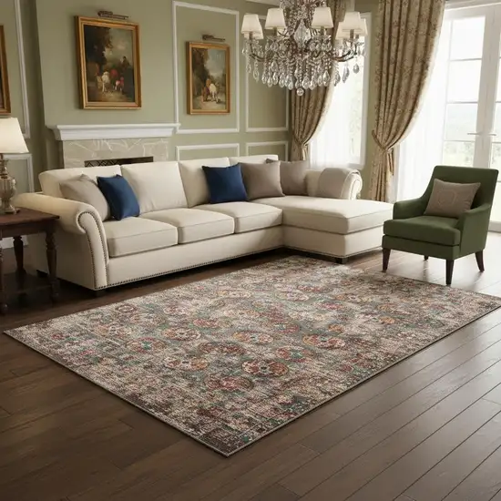 Gray And White Tribal Washable Area Rug With UV Protection Photo 1