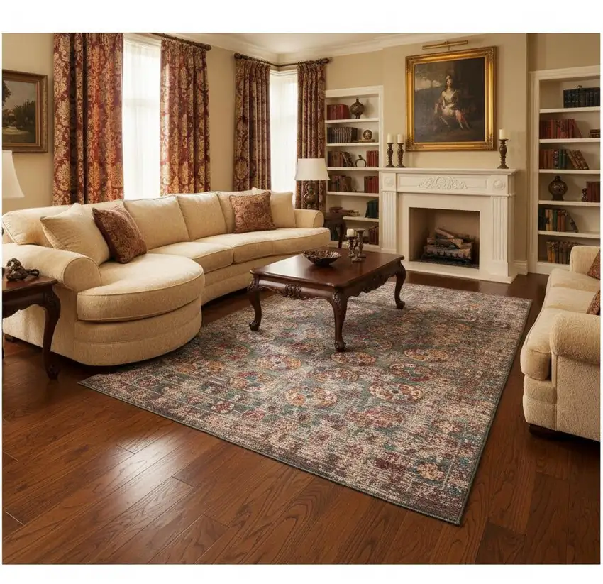 Gray And White Tribal Washable Area Rug With UV Protection Photo 1