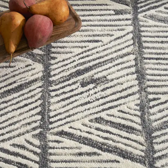 Gray And White Wool Abstract Area Rug Photo 7