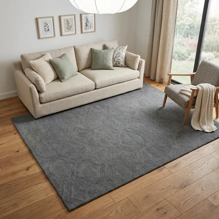 Gray And White Wool Geometric Hand Tufted Area Rug Photo 1