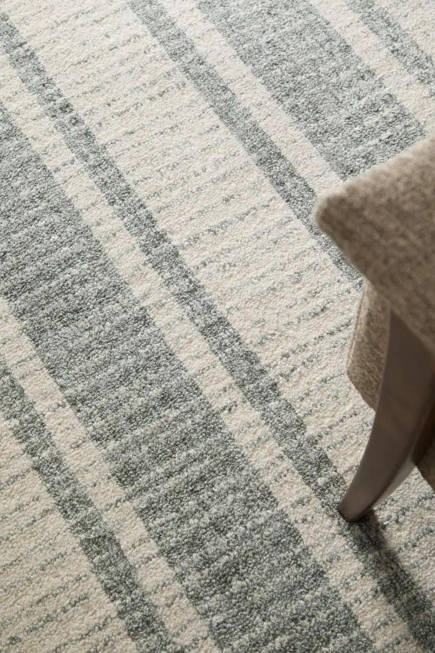 Gray And White Wool Striped Hand Tufted Area Rug Photo 3